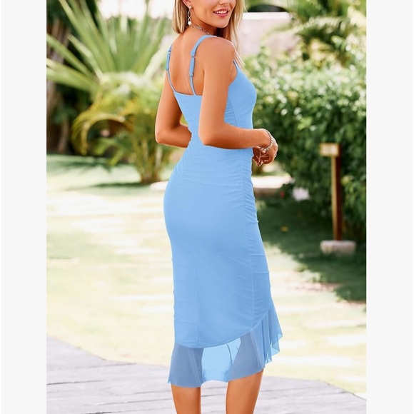 Bodycon Dress Summer Sleeveless Irregular Ruffle Hem Cocktail Party Tank Dresses - Picture 3 of 9